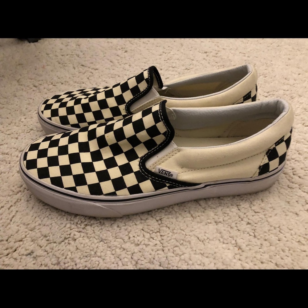 Checkered vans slip ons